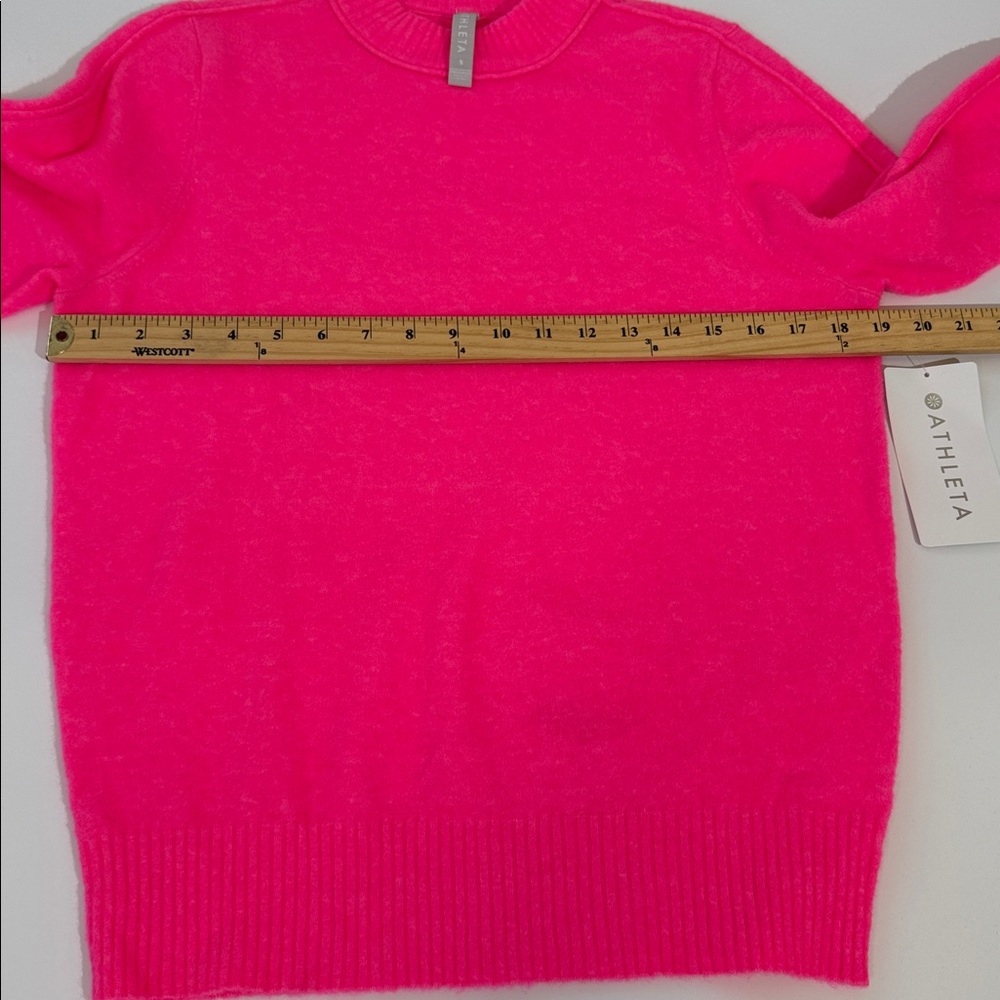 NWT Athleta Transit Crew Sweater Size S Bright Neon Pink Wool Blend - Picture 7 of 13